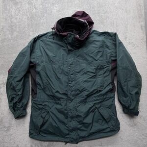 Vintage Columbia Long Peak Jacket Mens 2XL Green Hooded Nylon Parka Ski‎ 90s